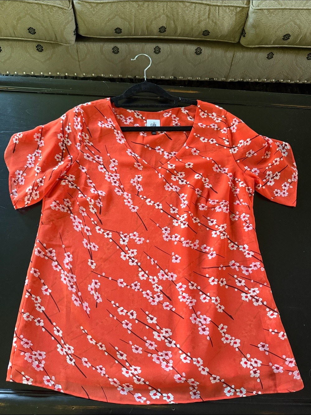 CAbi Coral Red Floral Top
